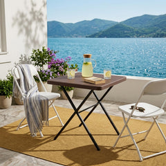 MAKE CHANGES top view of 27-inch square tabletop offering stable dining and work space