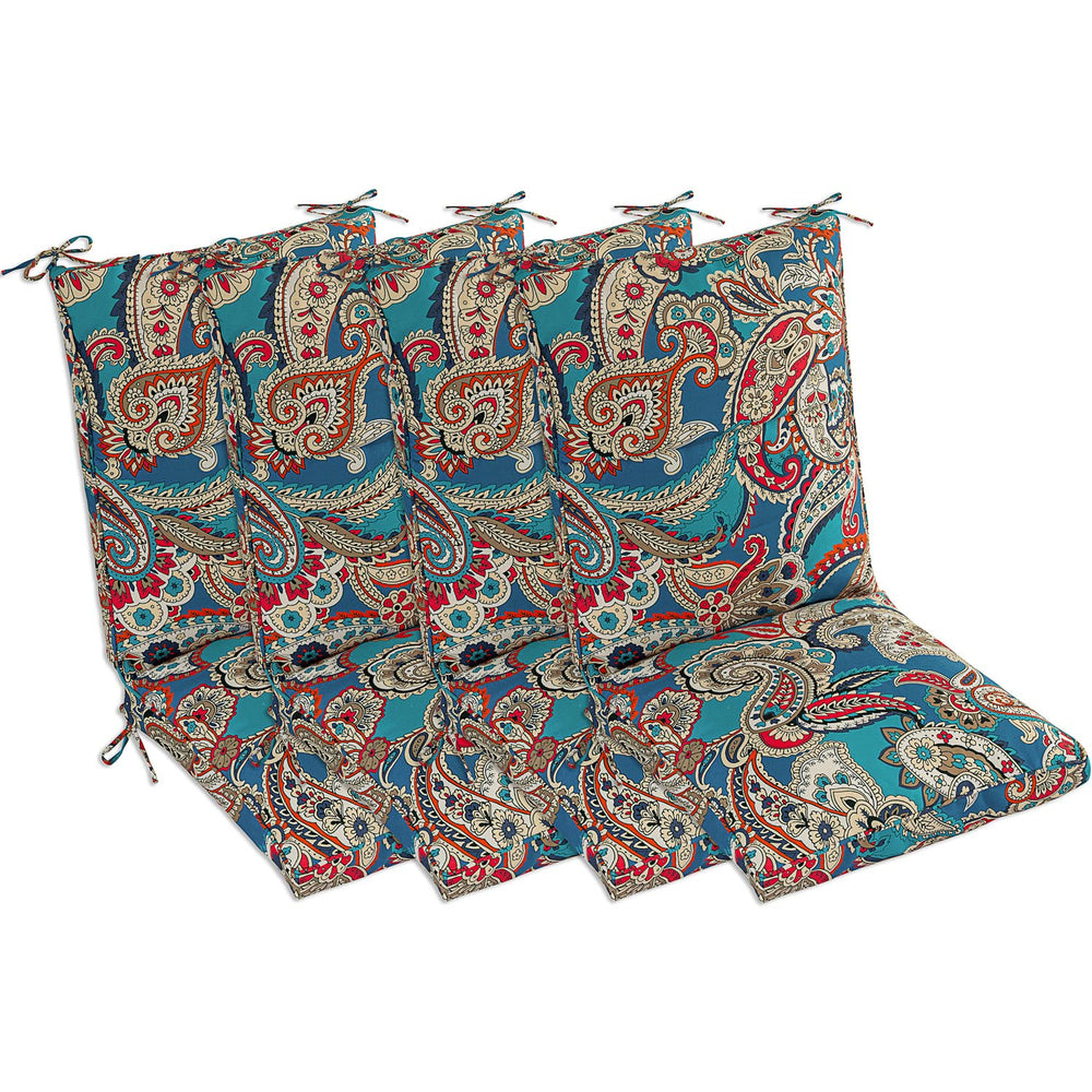 Makimoo front view of Blue Trumpet Flowers cushions showing pattern and fit benefit