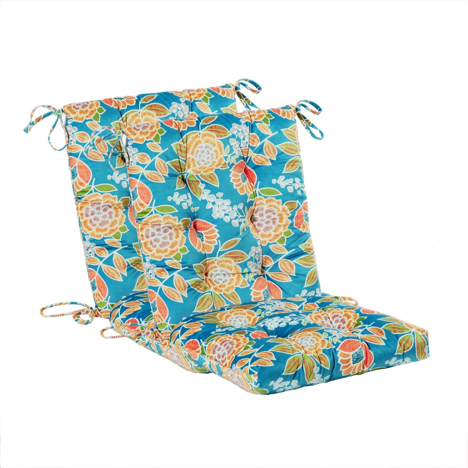 Makimoo front view of two-piece cushion set showing green flower pattern and comfort