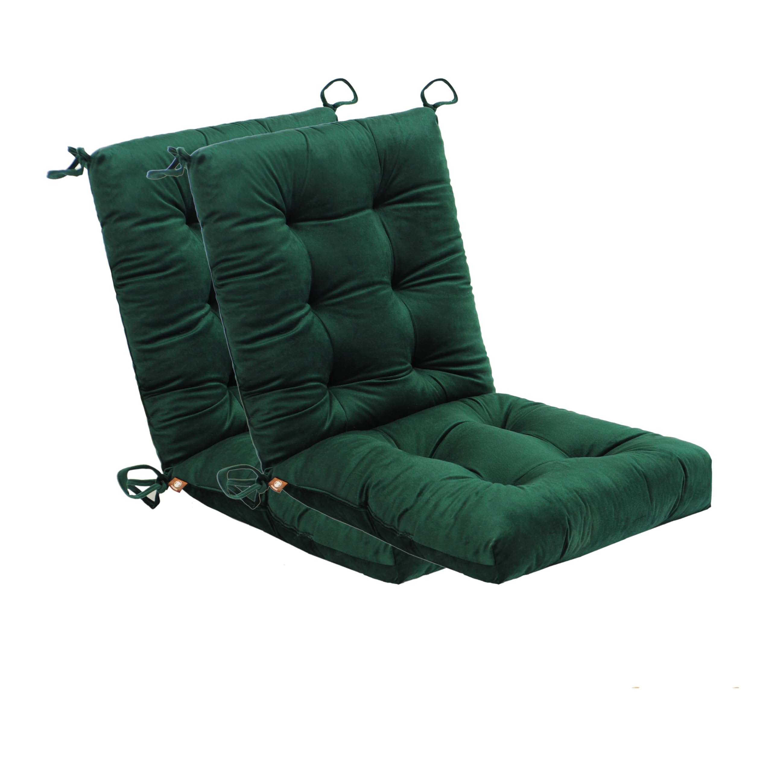 Makimoo front view of two dark green cushions showing neat stitching and plush comfort