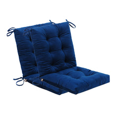 Makimoo front view of two navy cushions showing neat finish and visual comfort