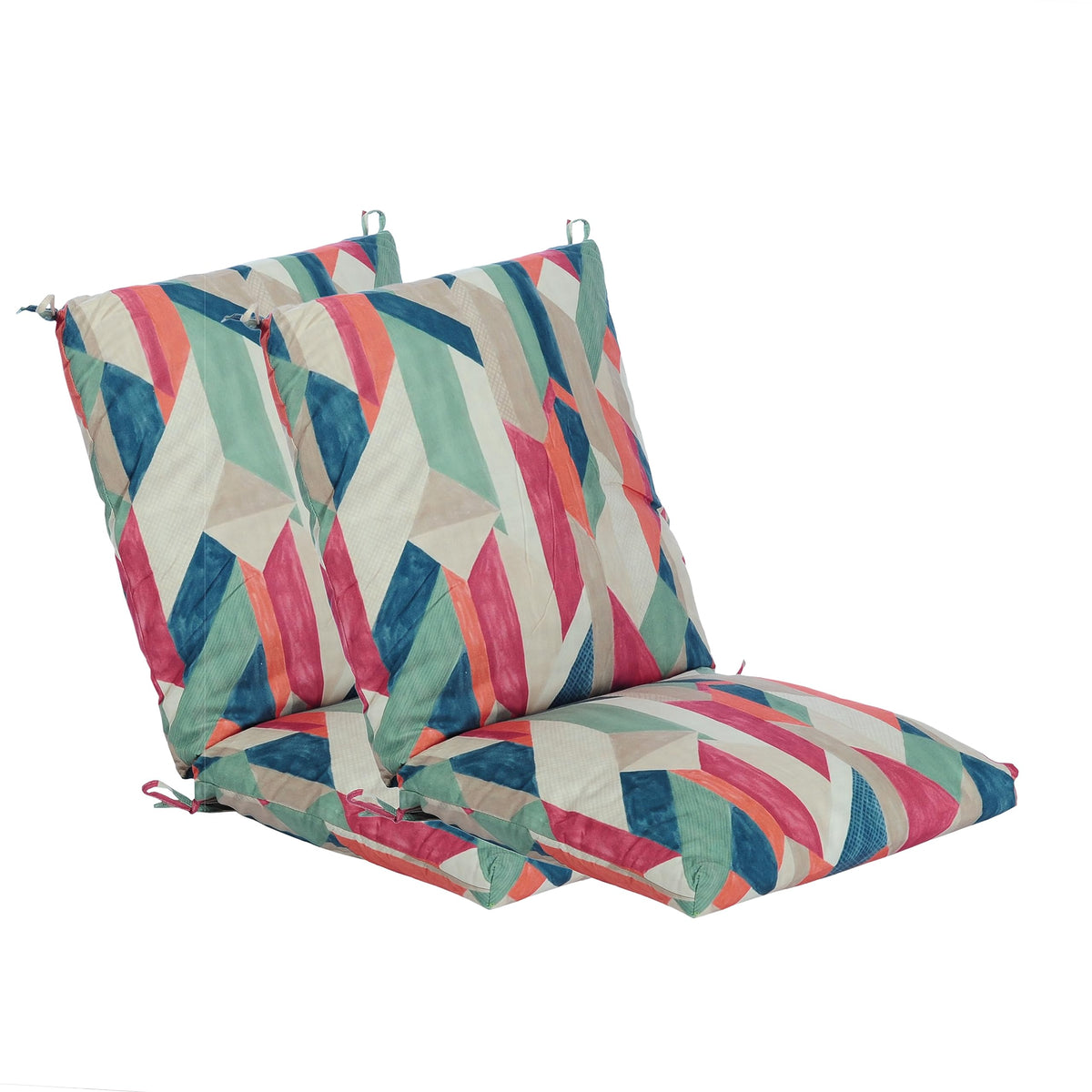 Makimoo front view red-green geometry cushion showing vibrant pattern and comfort