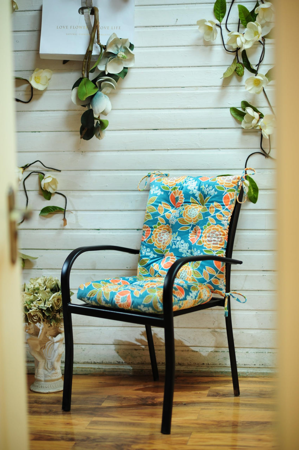 Makimoo cushions styled on a patio setting showing decorative and durable appeal