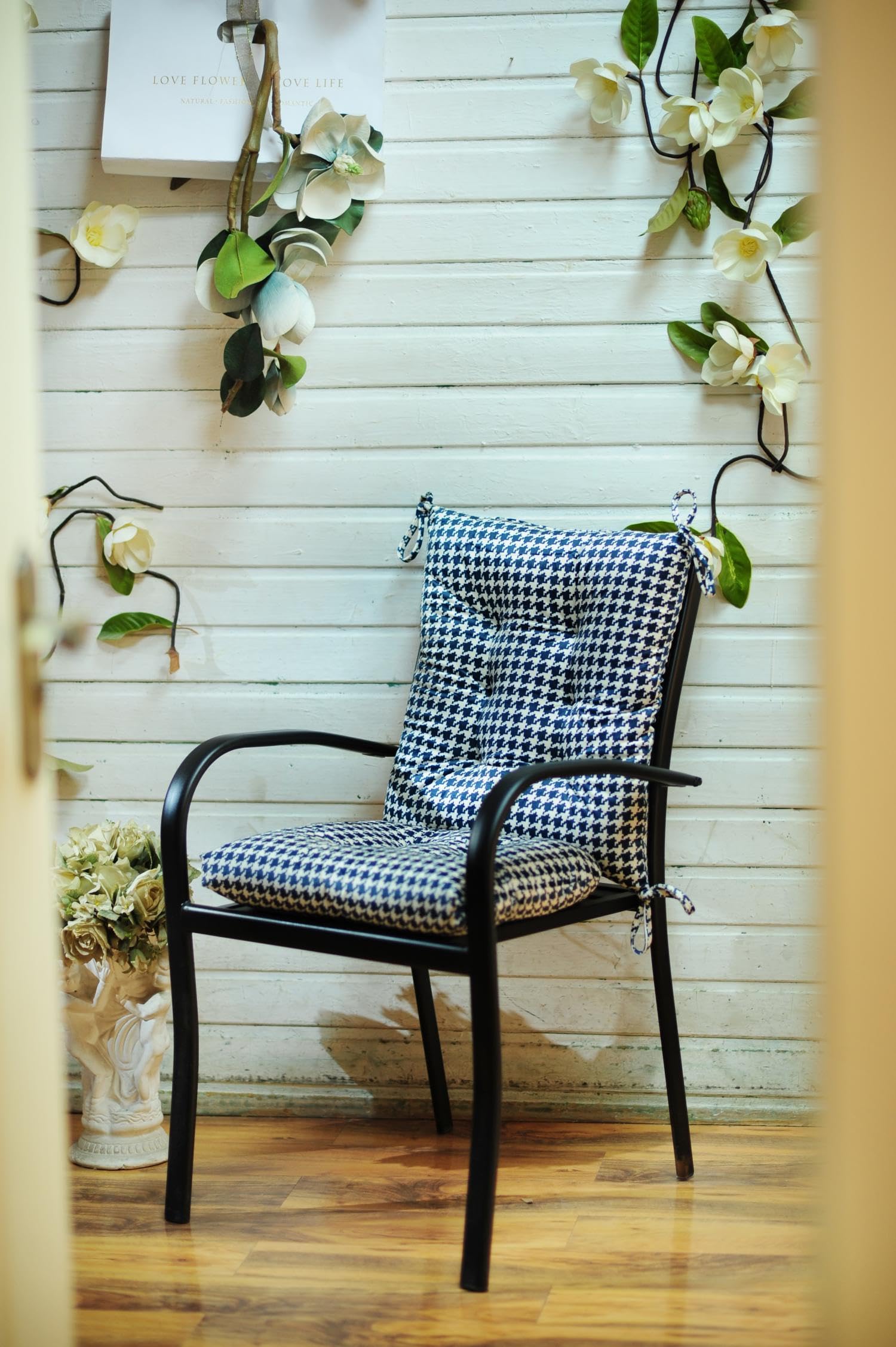 Makimoo cushions on a patio setting showing pattern brightening outdoor decor benefit