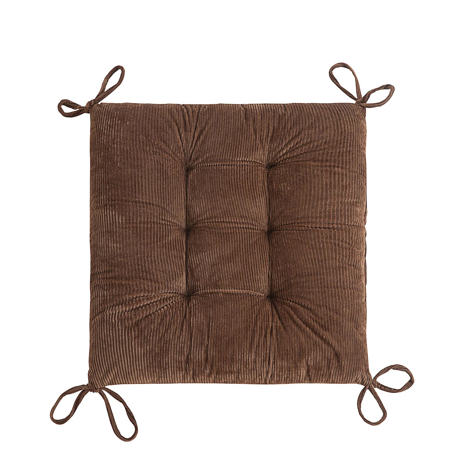 Makimoo cushion next to ruler showing back 20x17 and seat 17x17 dimensions