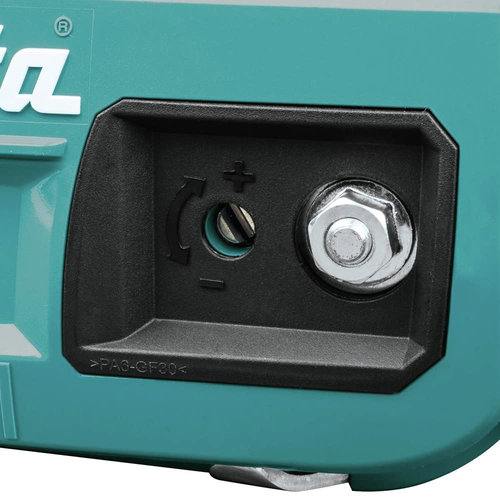 Makita battery mounted on saw illustrating LXT compatibility and runtime advantage