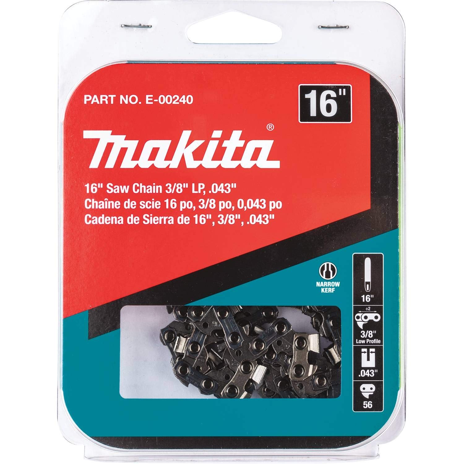 Makita chain close-up of cutters and drive links for precise efficient cutting