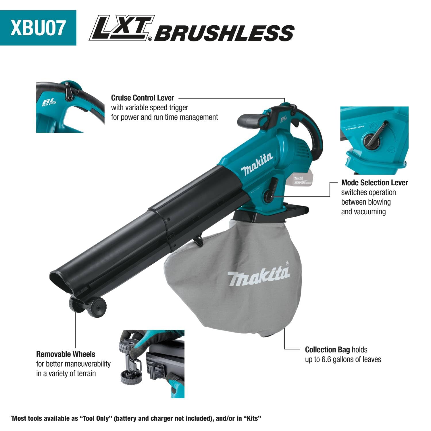 Makita close-up of metal impeller highlighting durable shredding benefit