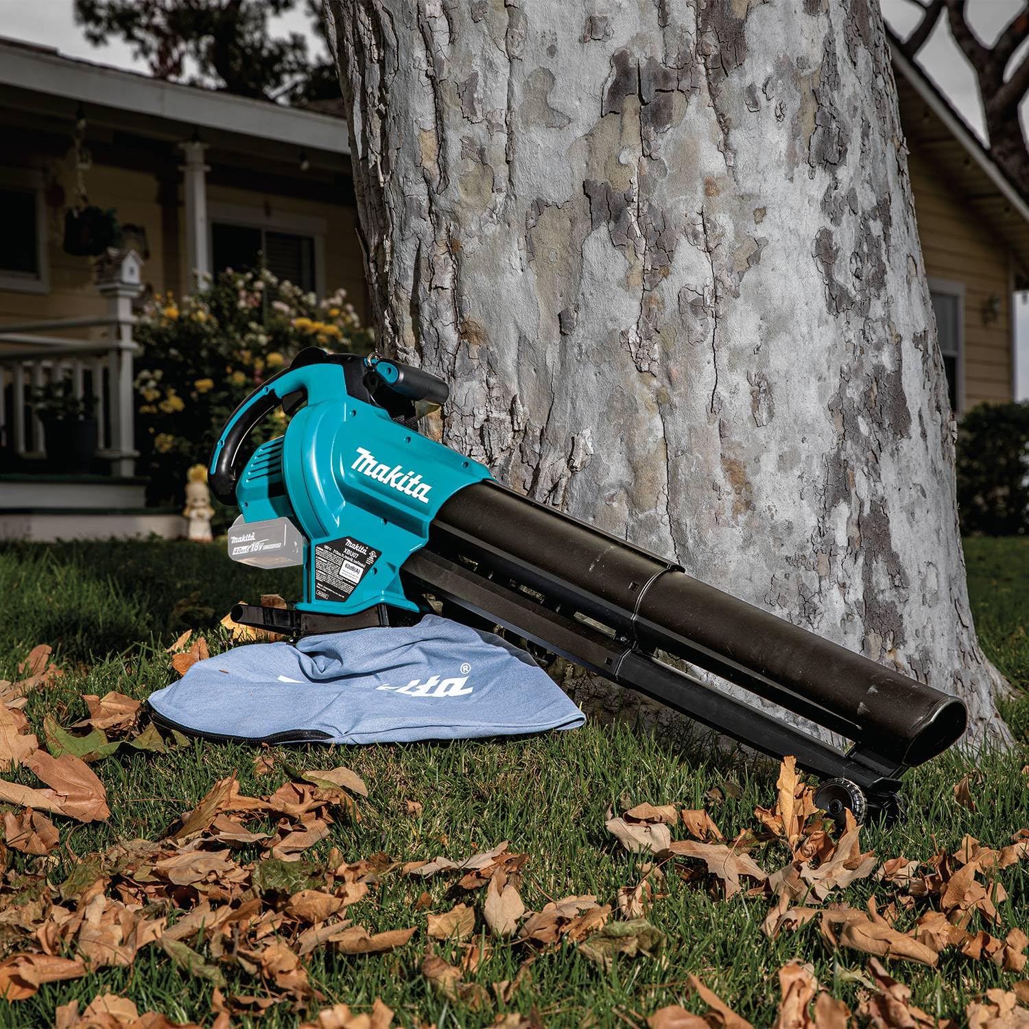 Makita blower converted to vacuum demonstrating flexible cleanup benefit