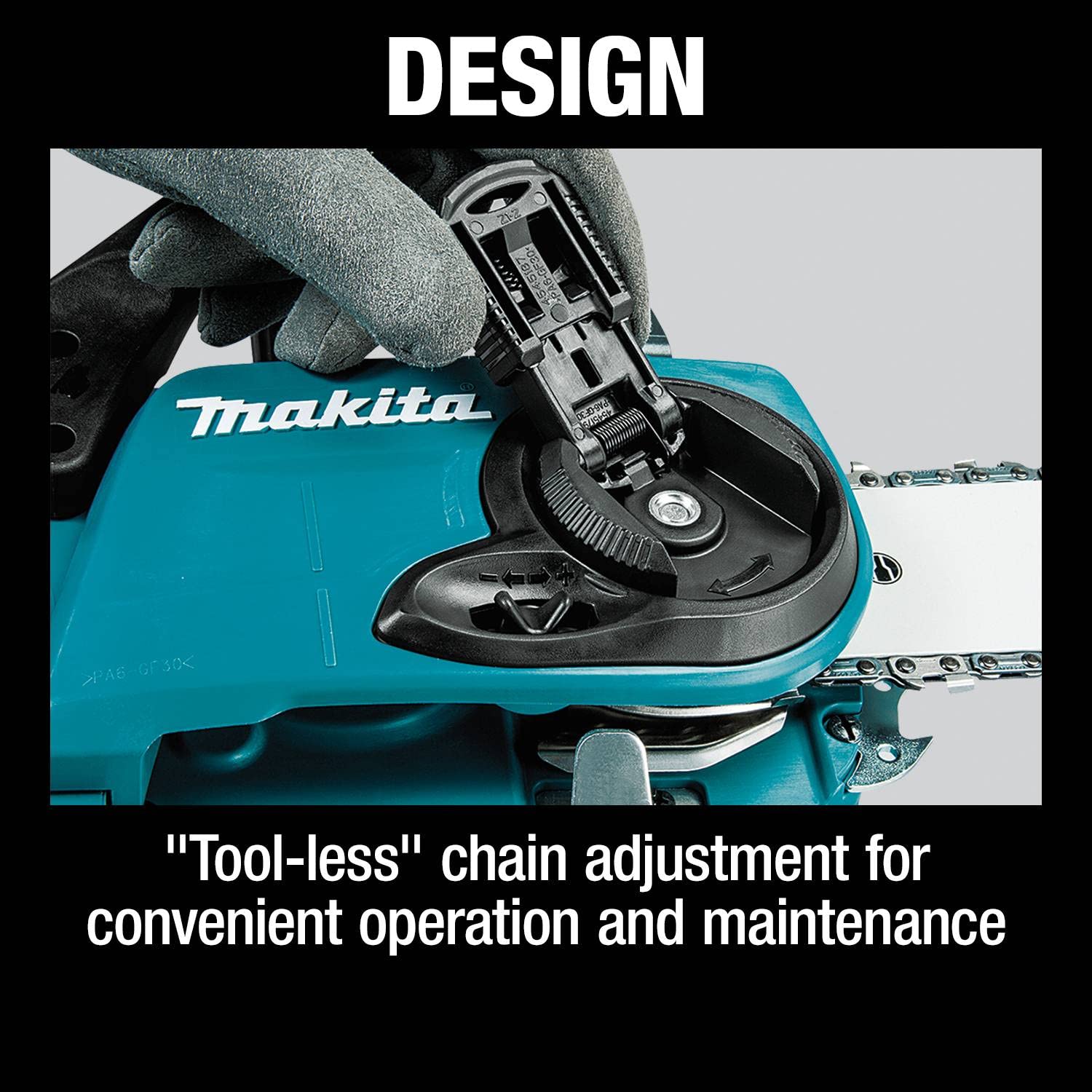 Makita XCU04CM beside a helmet and ruler for scale showing practical 16-inch reach