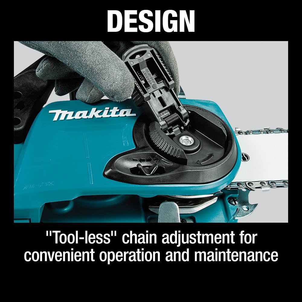 Makita XCU04CM beside a helmet and ruler for scale showing practical 16-inch reach