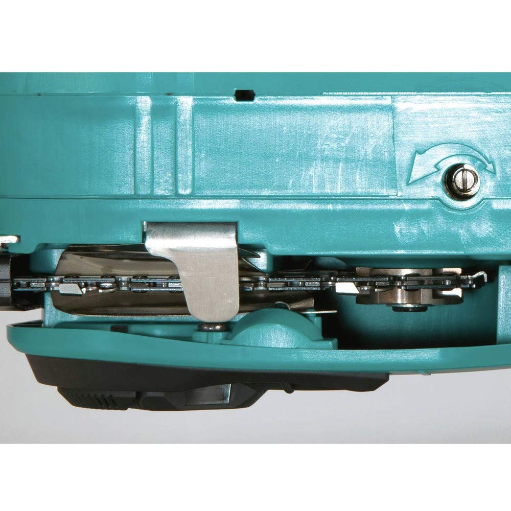 Makita XCU04PT scale with ruler showing 16-inch bar length for size reference