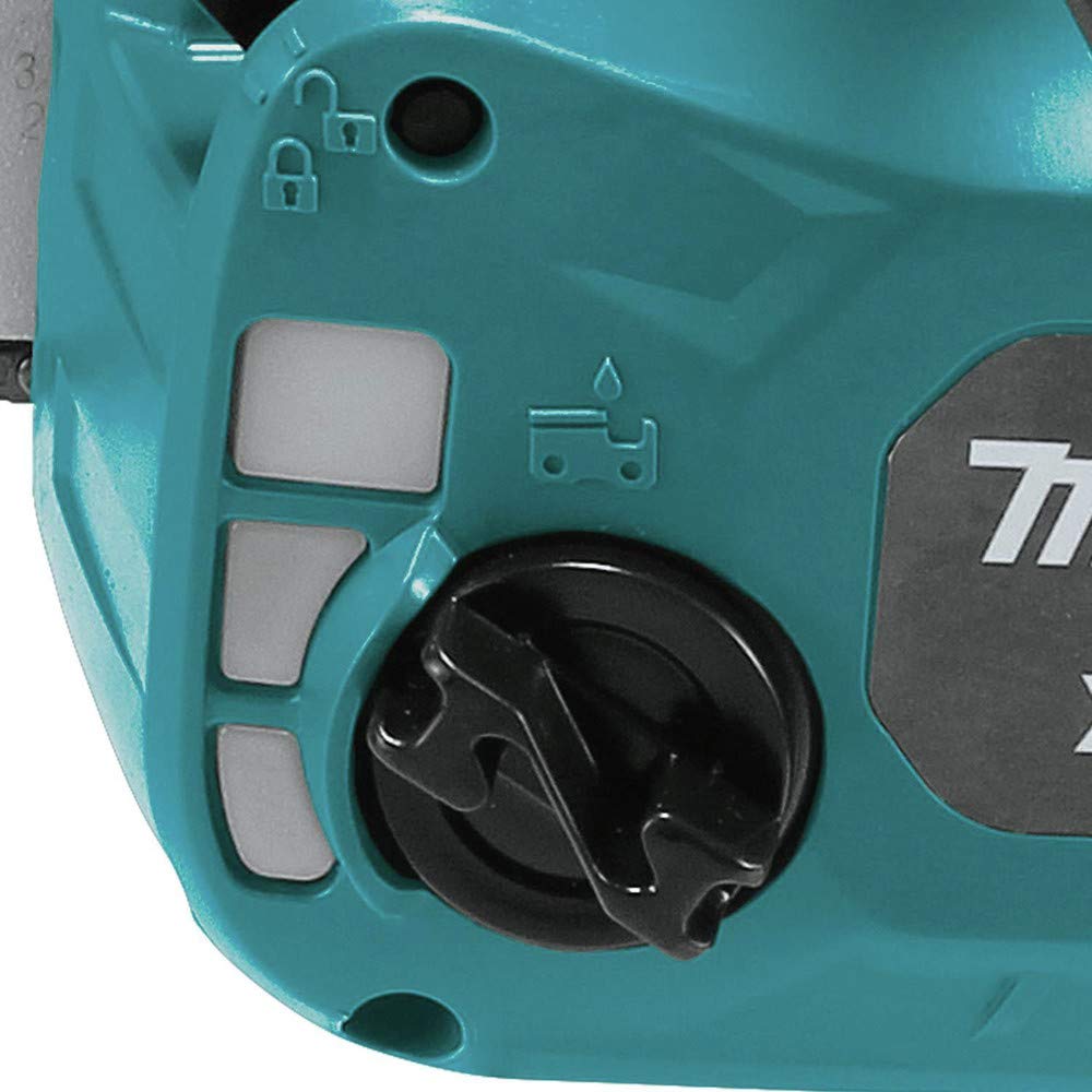Makita side controls view showing lock-off lever and easy operation