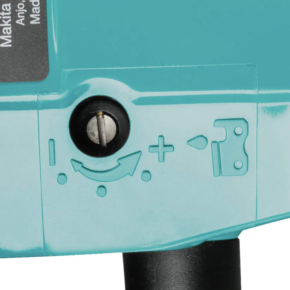 Makita saw next to a hard hat showing compact scale for canopy work