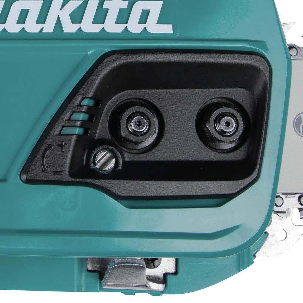 Makita XCU07PT lateral chain tensioning detail for quick on-site adjustments