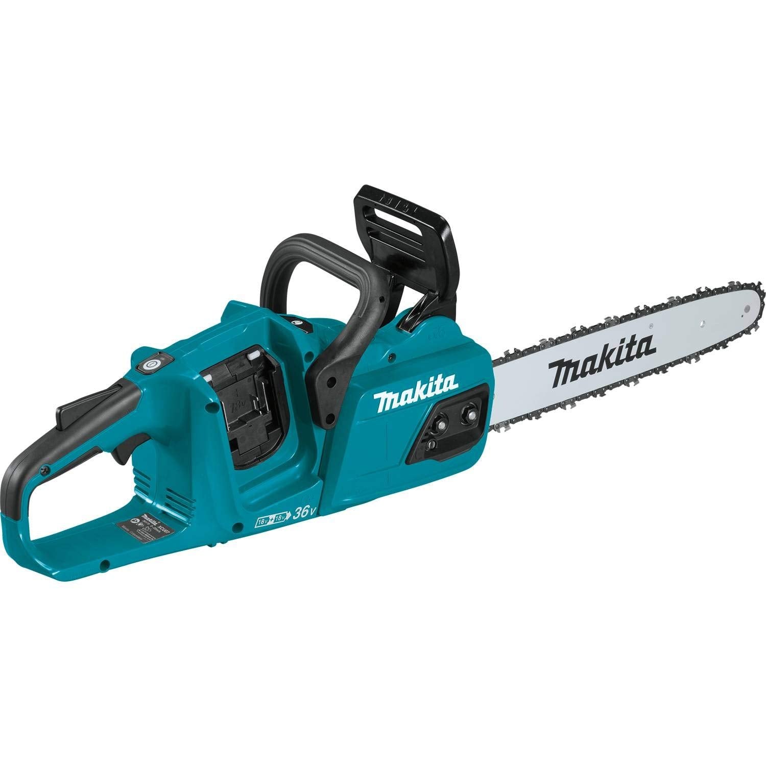 Makita XCU07Z front view showing teal housing and 14-inch bar for quick identification and balanced handling