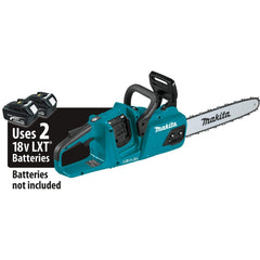 Makita XCU07Z side profile highlighting the guide bar and chain for efficient cutting performance