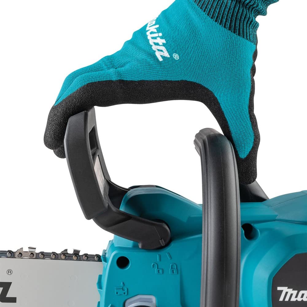 Makita XCU11Z tool-less chain tensioner detail for quick field adjustments