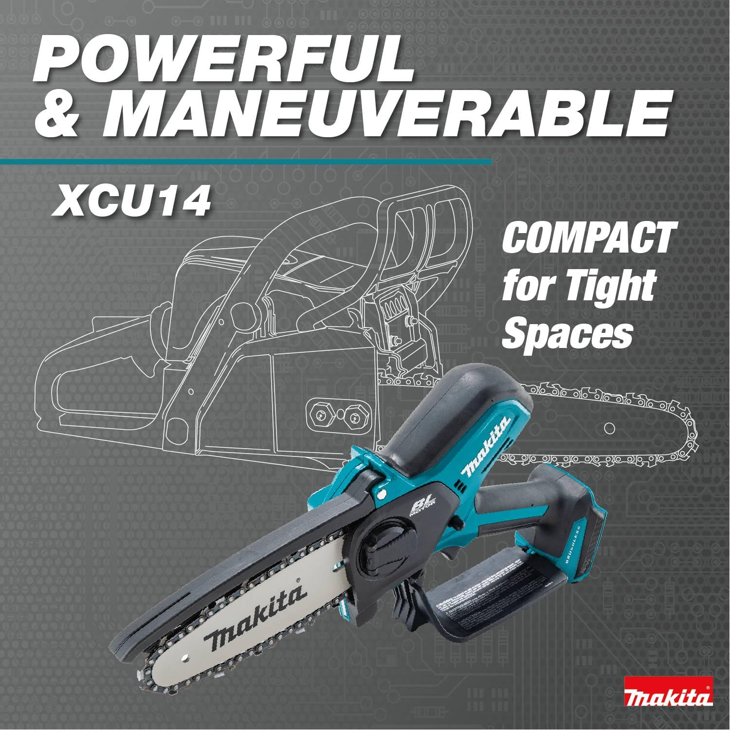 Makita XCU14Z in use pruning a limb demonstrating efficient cutting
