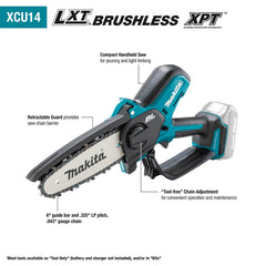 Makita XCU14Z side view with retractable guard for safer transport