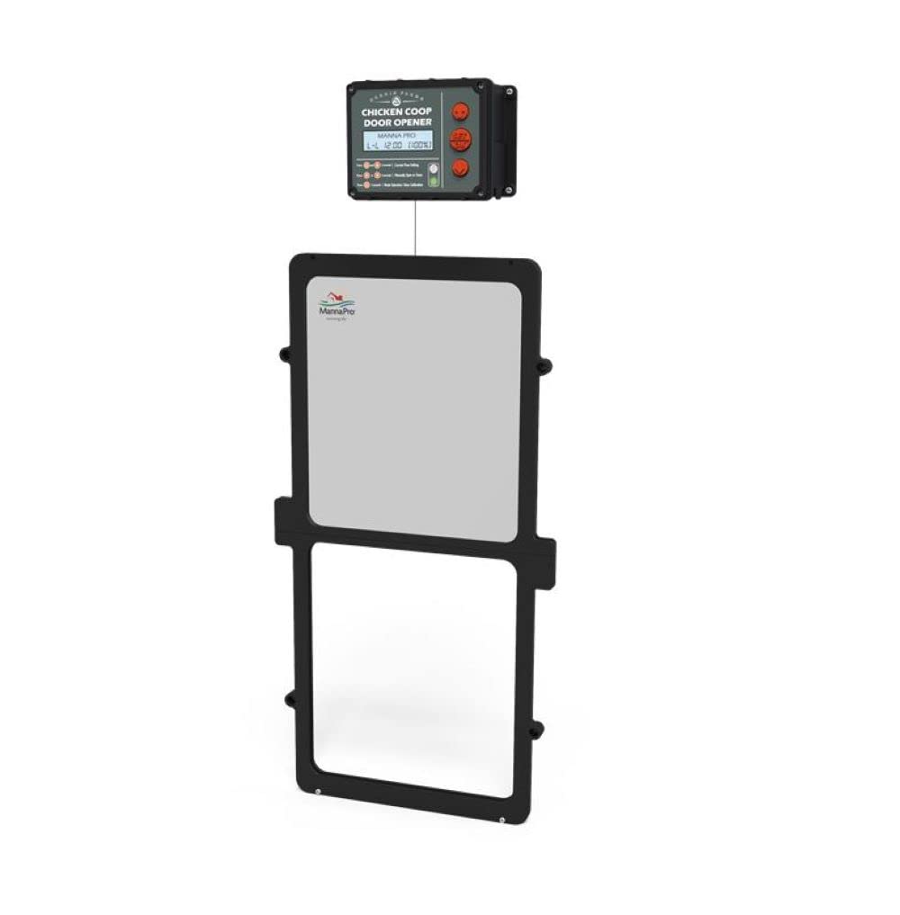 Manna Pro Harris Farms front view showing durable automatic coop door protecting flock
