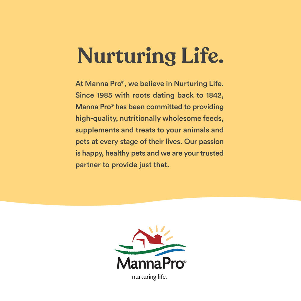 Manna Pro label detail showing directions and dosing benefit