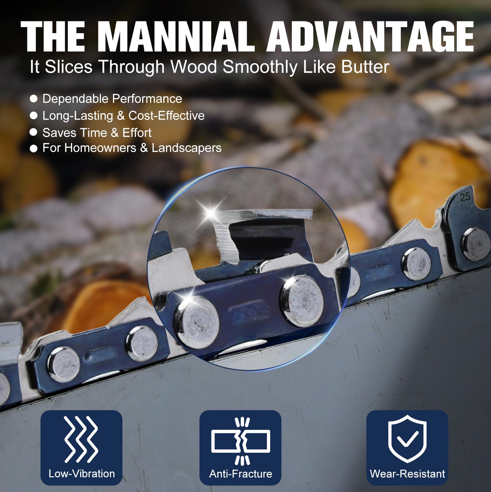 Mannial chain mounted on an 18-inch guide bar for correct fit