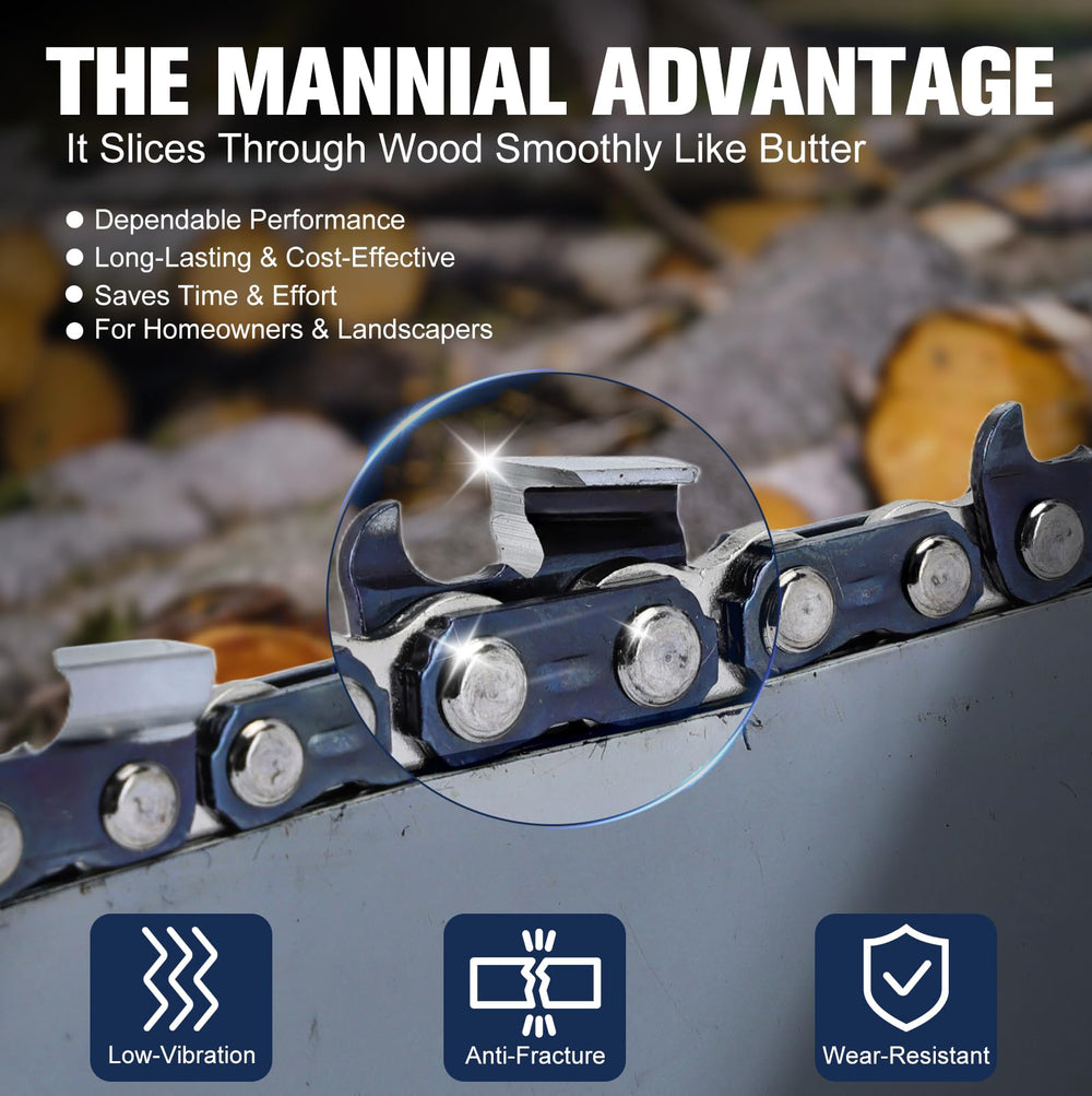 Mannial chain mounted on a 20-inch guide bar demonstrating proper fit on Husqvarna style bar