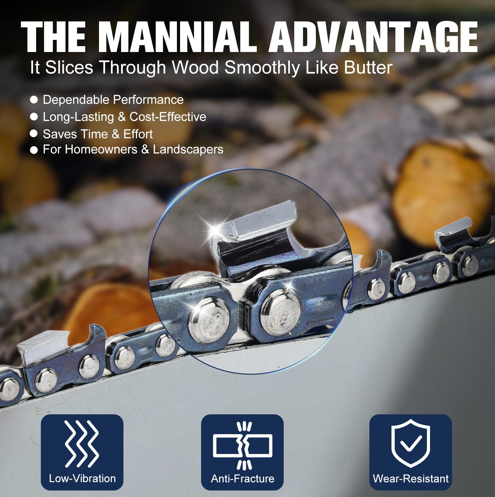 Mannial chain mounted on a saw guide bar demonstrating fit on compatible Husqvarna and Stihl