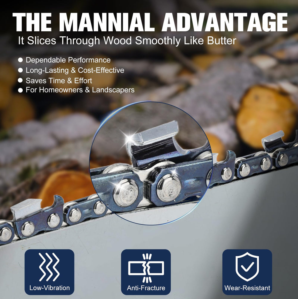 Mannial chain mounted on a saw guide bar demonstrating fit on compatible Husqvarna and Stihl
