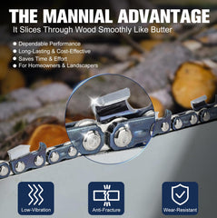 Mannial chain mounted on a saw guide bar demonstrating fit on compatible Husqvarna and Stihl