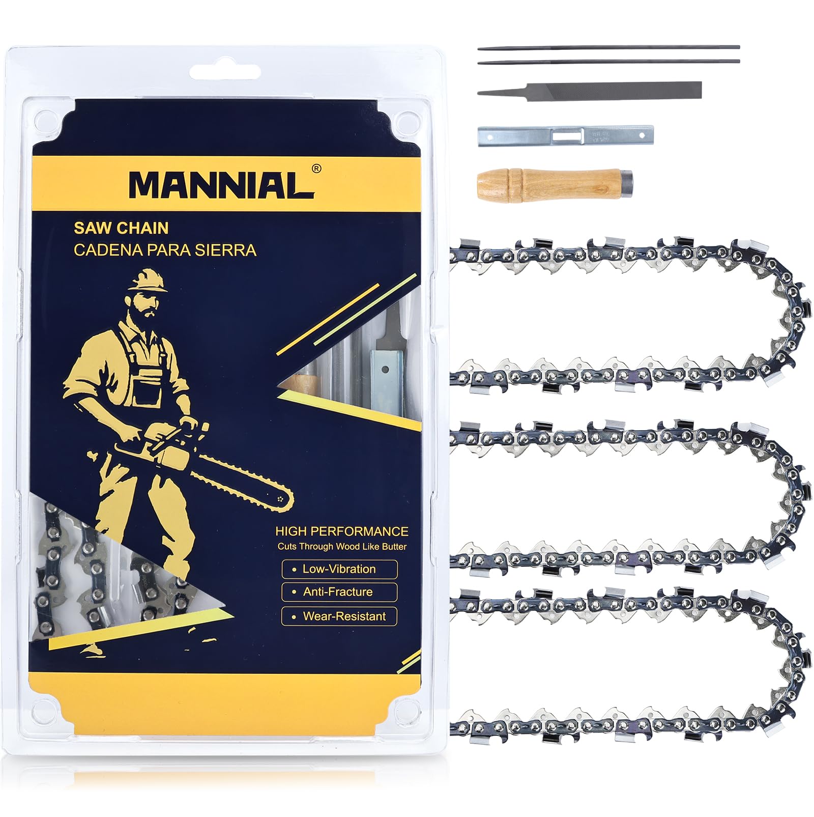 Mannial 3-pack front view showing chains and packaging, highlighting value bundle
