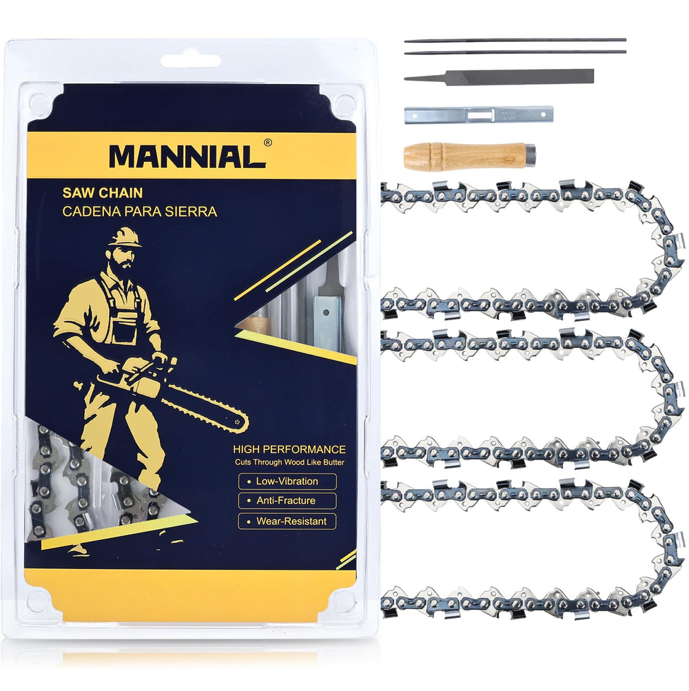 Mannial front view of 3-pack chains showing packaged set and labels for quick identification and value