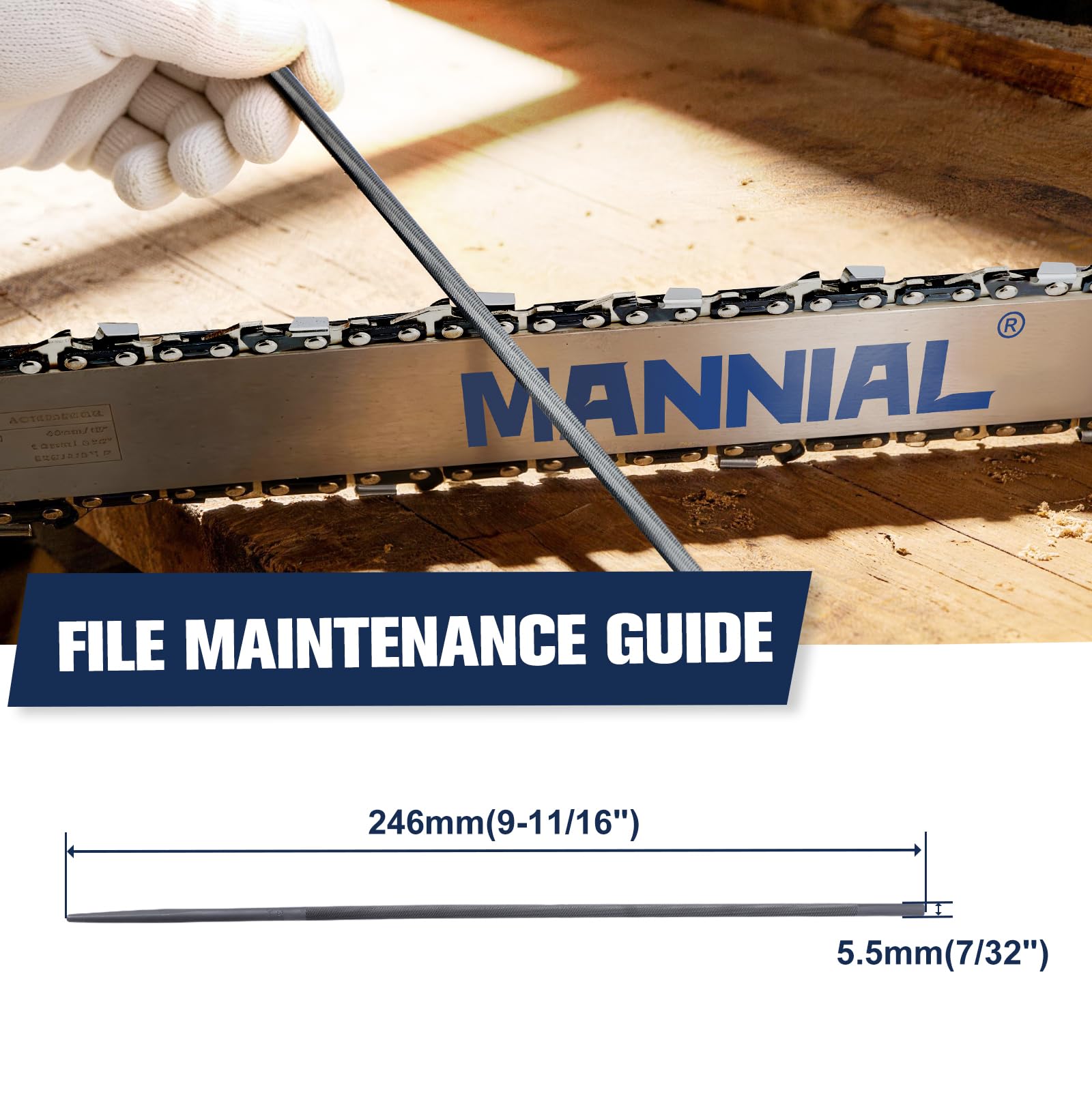 Mannial chain link and rivet detail showing heat-treated construction for longer life