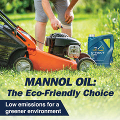 MANNOL being poured into a lawnmower engine for reliable protection