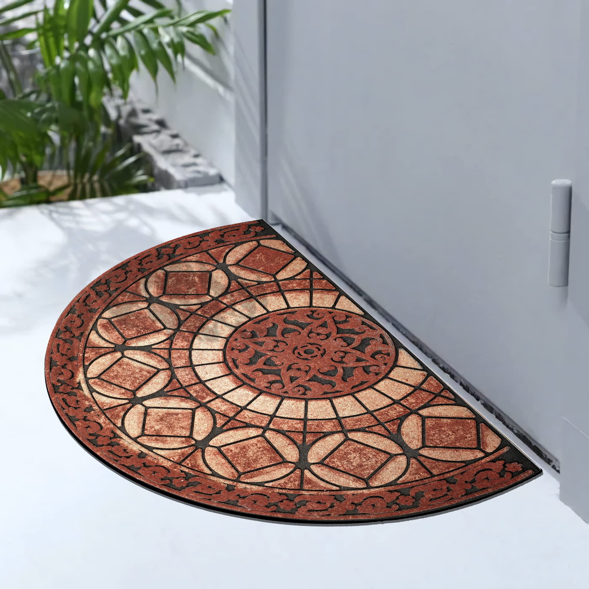 MANO mat beside a shoe for scale showing ideal 21x33 inch size for doors