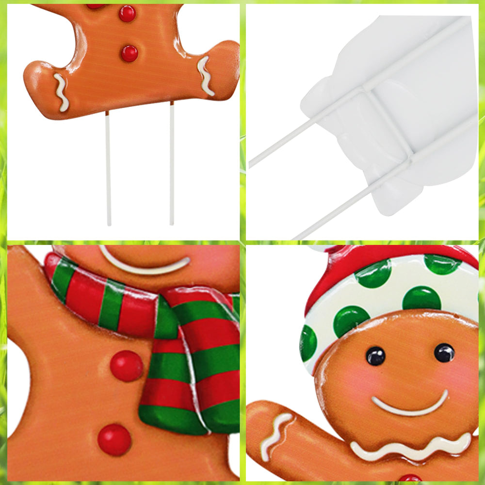 Manortang gingerbread stakes in a planter adding instant holiday color and charm