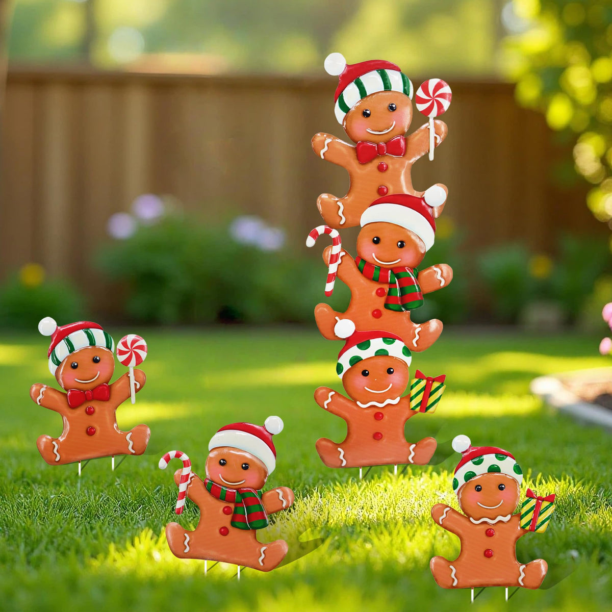 Manortang gingerbread stakes front view showing festive shapes and vibrant colors