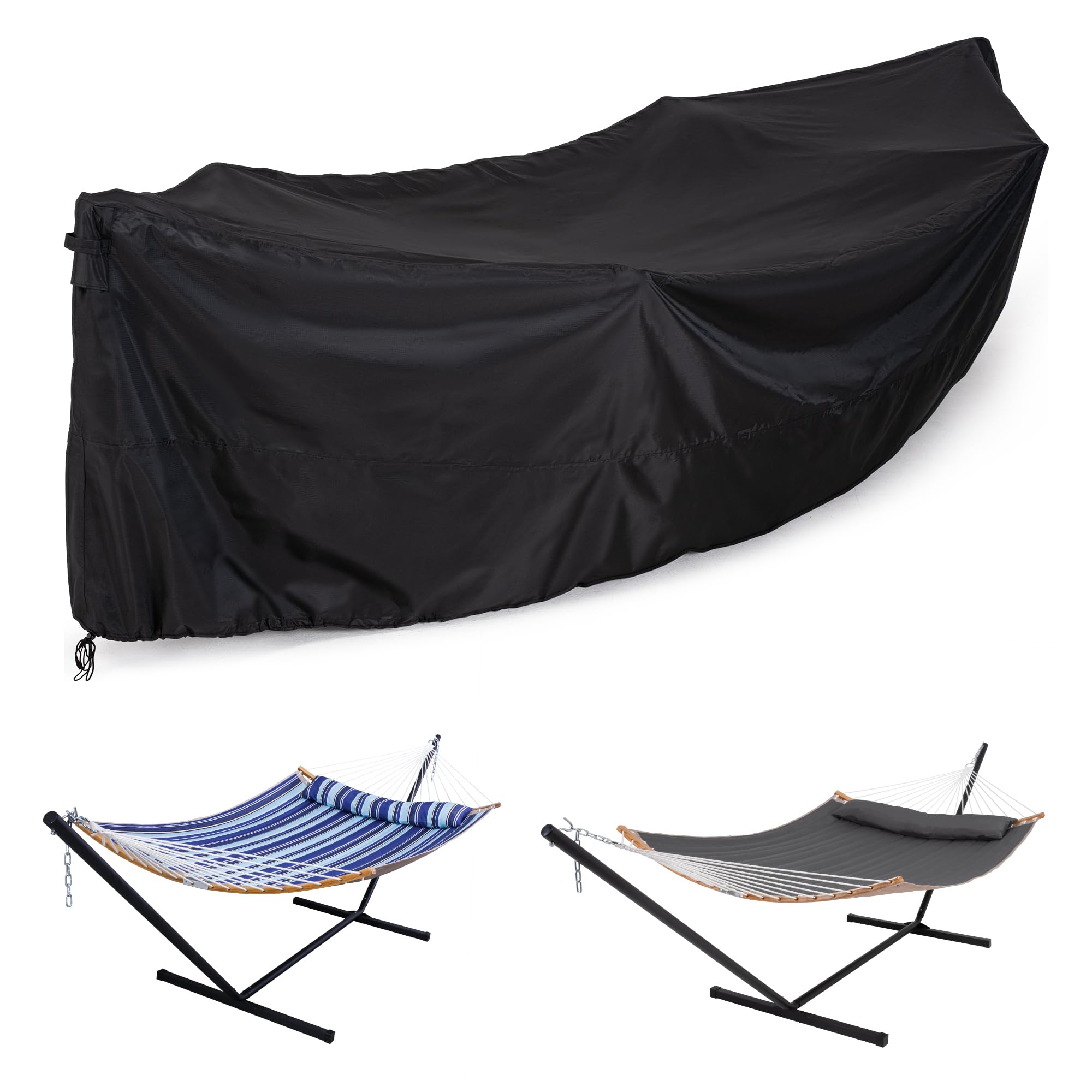 mansion home front view of full hammock cover protecting stand