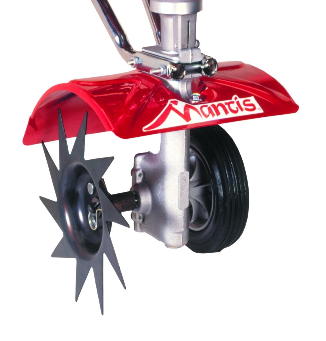 Mantis border edger front view showing attachment profile and easy mounting benefit