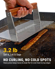 Manucode close-up of flat bottom stainless surface showing smooth finish for even heat