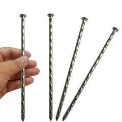 MAOMBO 50-pack front view showing stacked galvanized spiral stakes for bulk projects