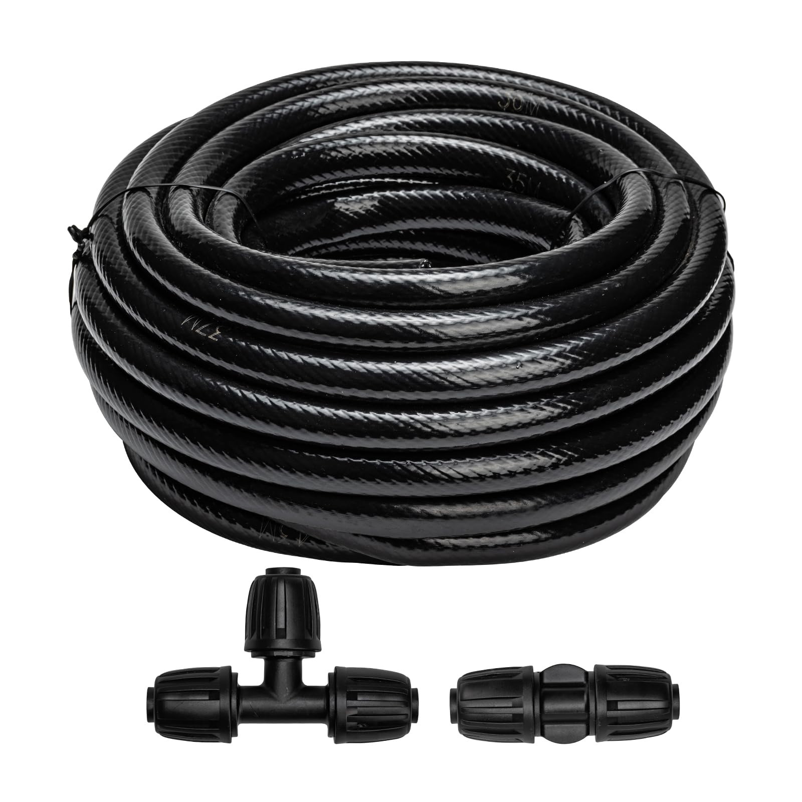 Maotong front view of 40 ft tubing kit shows hose and included connectors for easy setup