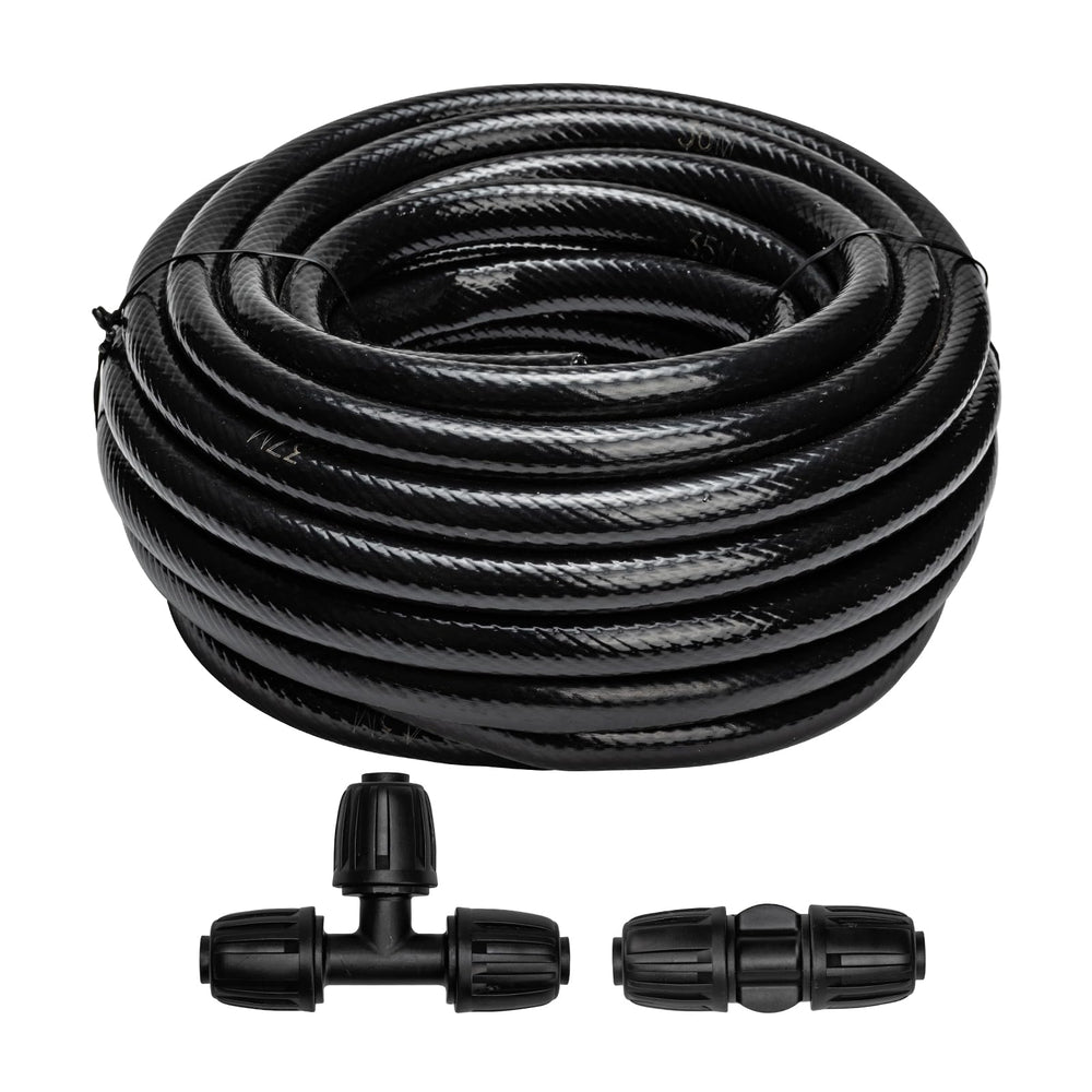 Maotong front view of 40 ft tubing kit shows hose and included connectors for easy setup