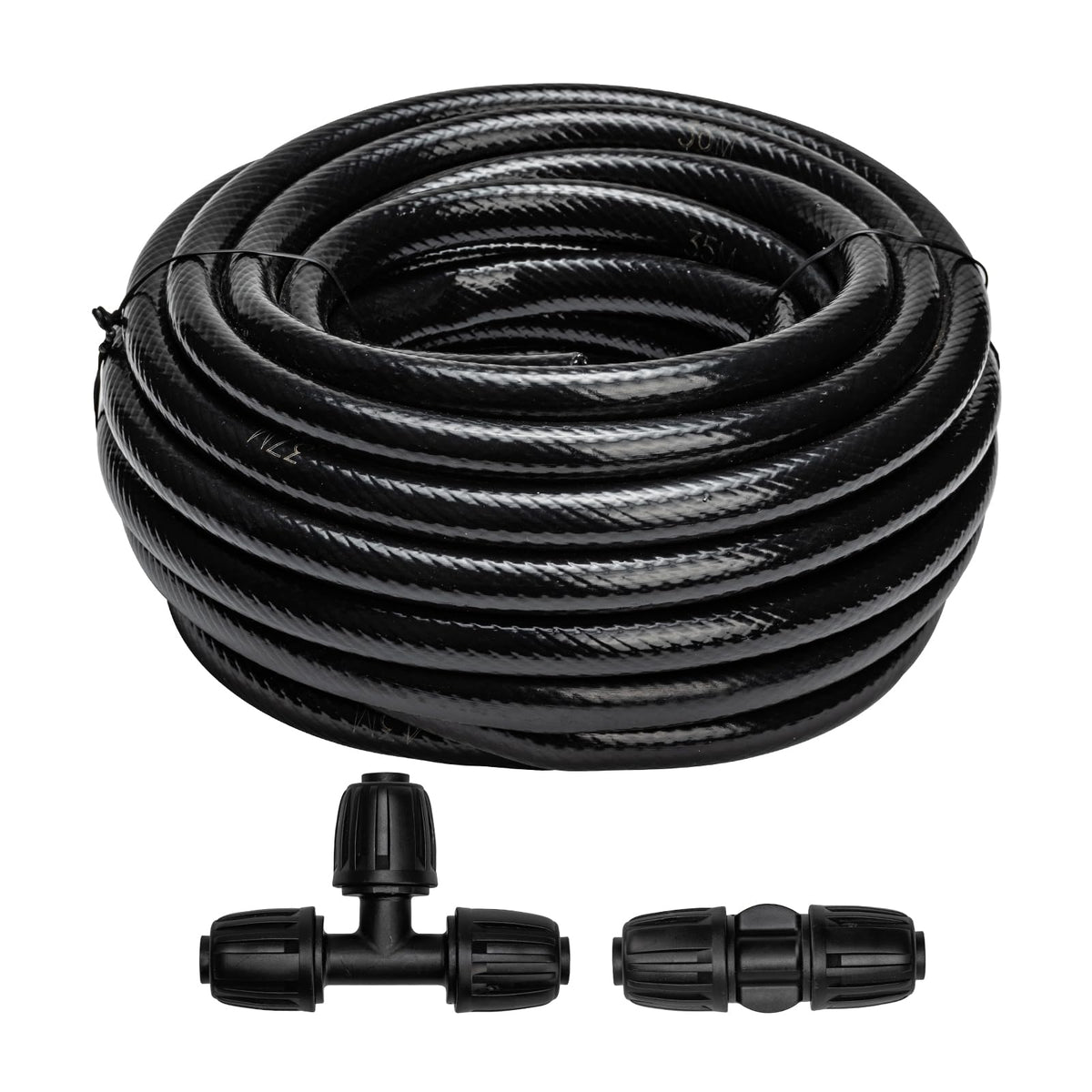 Maotong front view of 40 ft tubing kit shows hose and included connectors for easy setup