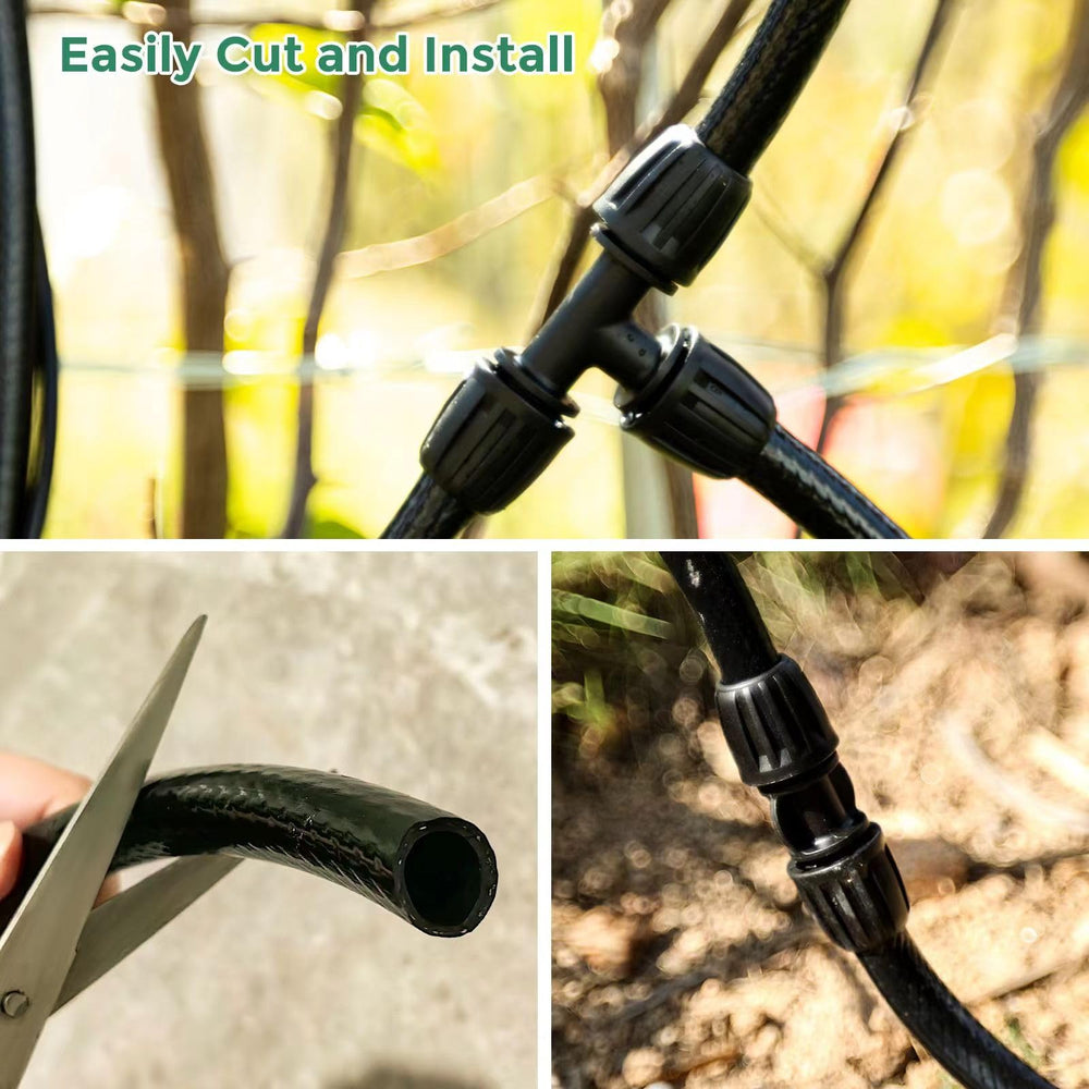 Maotong main line installed feeding 1/4" emitters showing expandable irrigation benefit