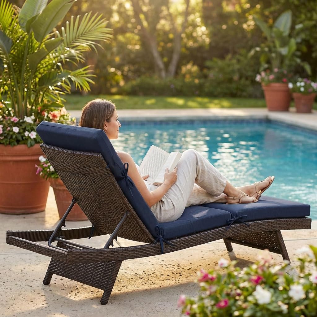 Maphissus outdoor poolside lounge scene showing durable cushion in use