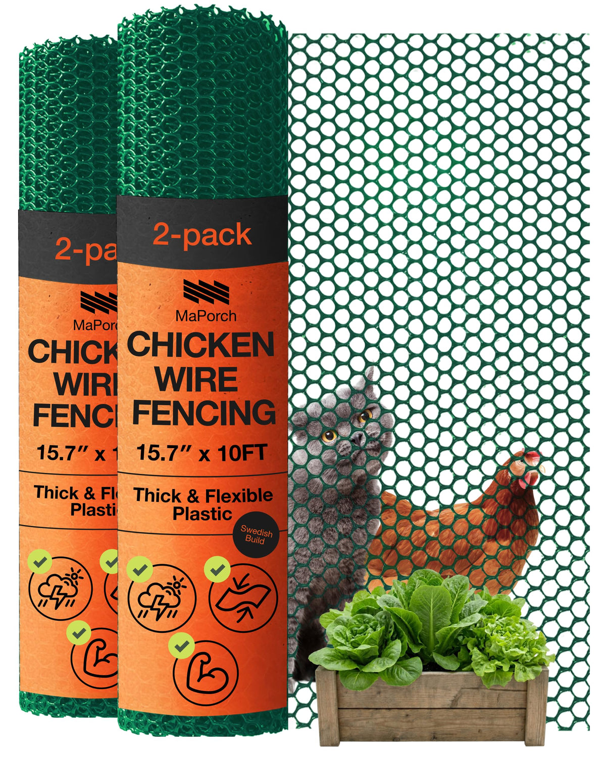 MAPORCH front view of 2-pack rolls showing compact garden barrier, durable