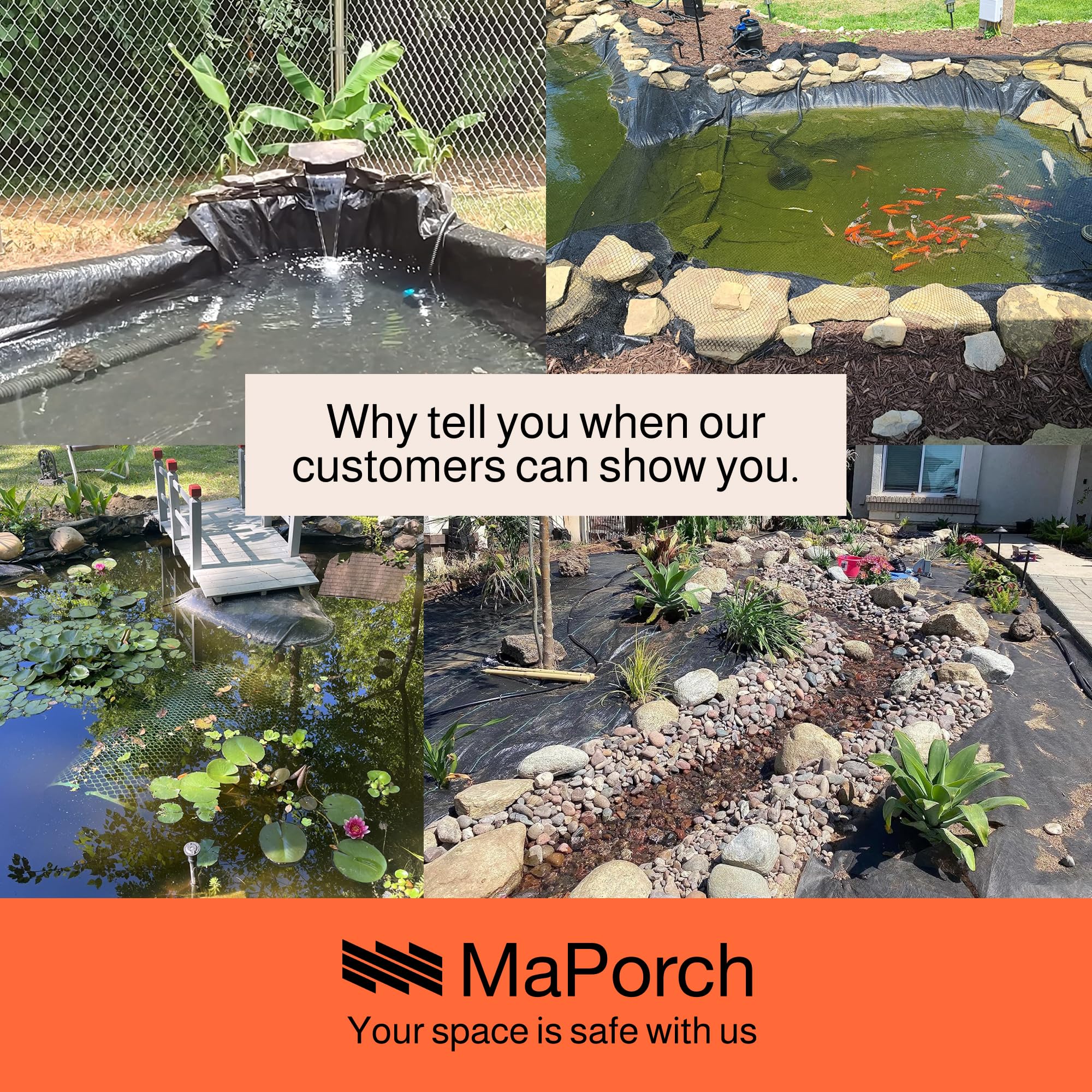 MAPORCH liner used in fountain and planter showing versatile application options