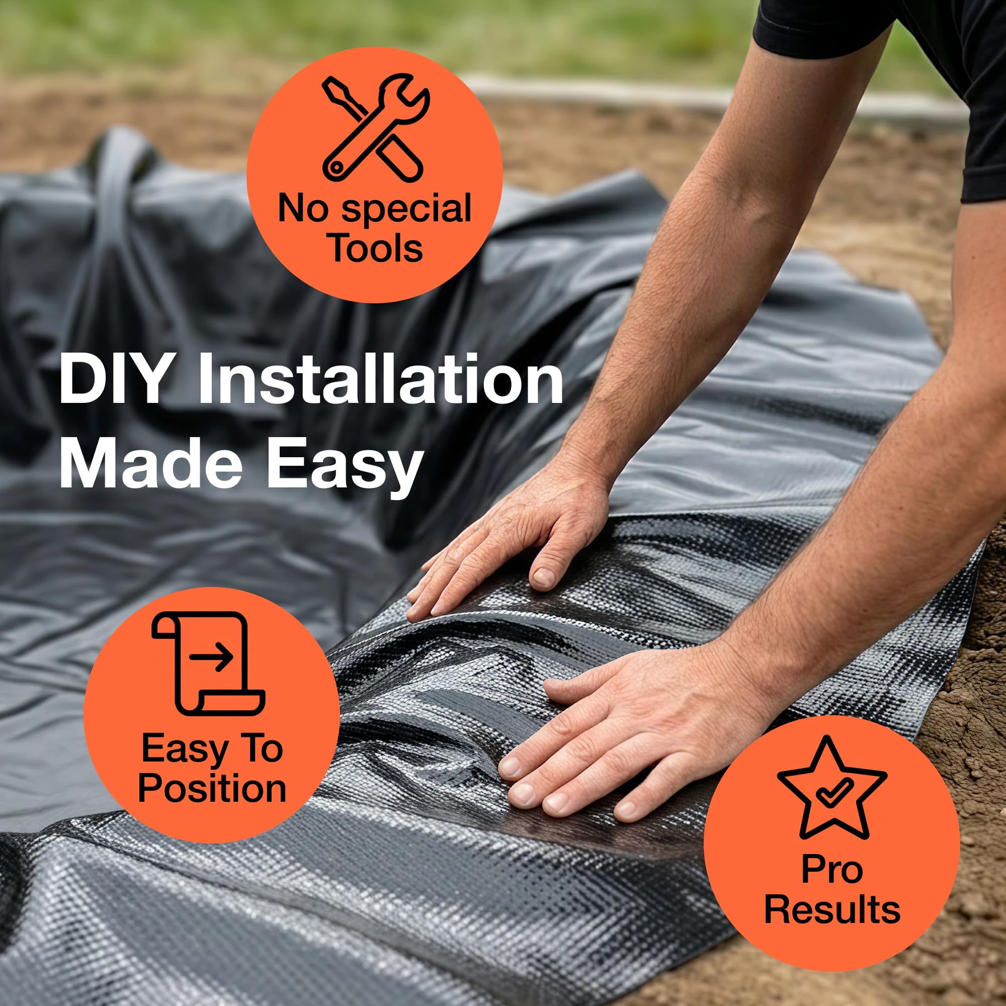 MAPORCH liner beside ruler for scale showing available sizes and planning clarity